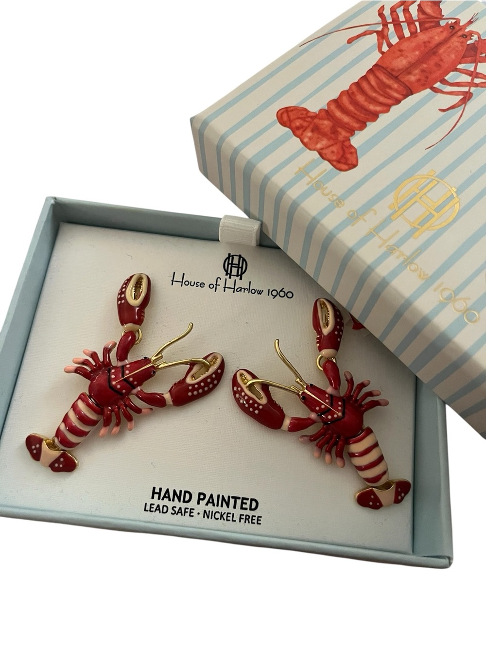 House of Harlow 1960 Red Lobster Dangle Earrings with Gold Accents